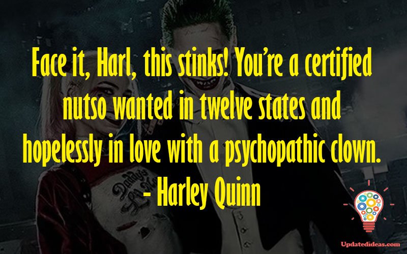 Face it, Harl, this stinks! You’re a certified nutso wanted in twelve states and hopelessly in love with a psychopathic clown. - Harley Quinn